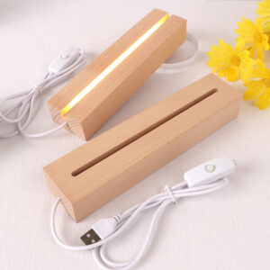 Led light with wooden base